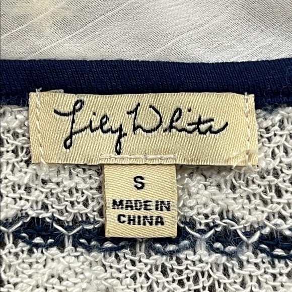 Lily White Bohemian Lace Top S Striped White Blue Embroidered Frilly Festival - Picture 12 of 13